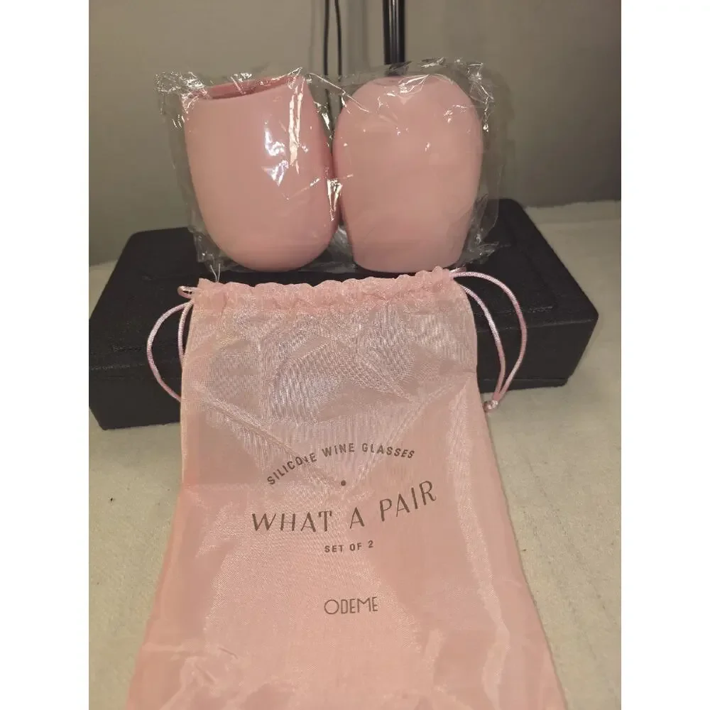 Set Of 2 Pink Odene Silicone Stemless Wine Glasses NEW Retail $20